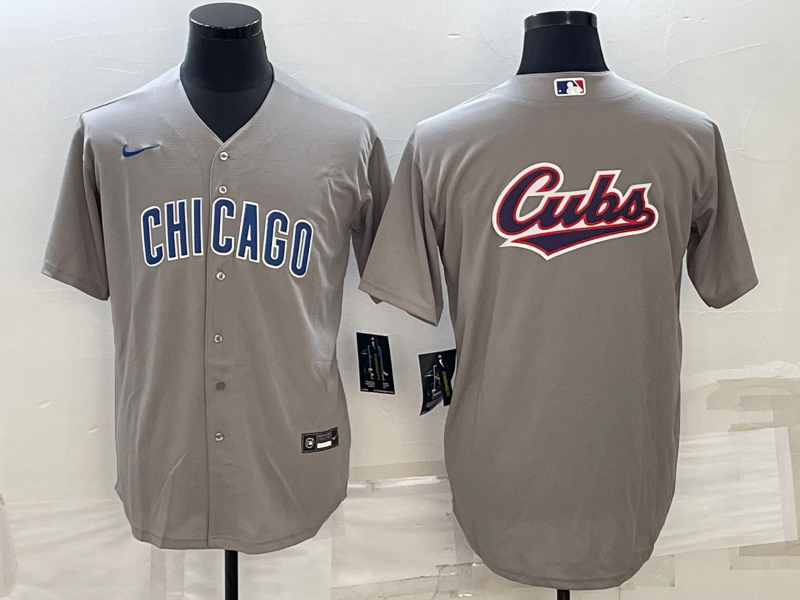 Men's Chicago Cubs Gray Team Big Logo Cool Base Stitched Jersey